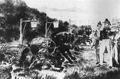 The visit of Sir John and Lady Franklin to the Dogline in 1837 (Archives Office of Tasmania)